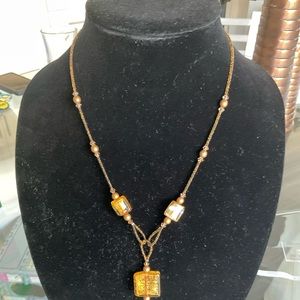 Y Beads Murano Glass Gold Necklace 20”